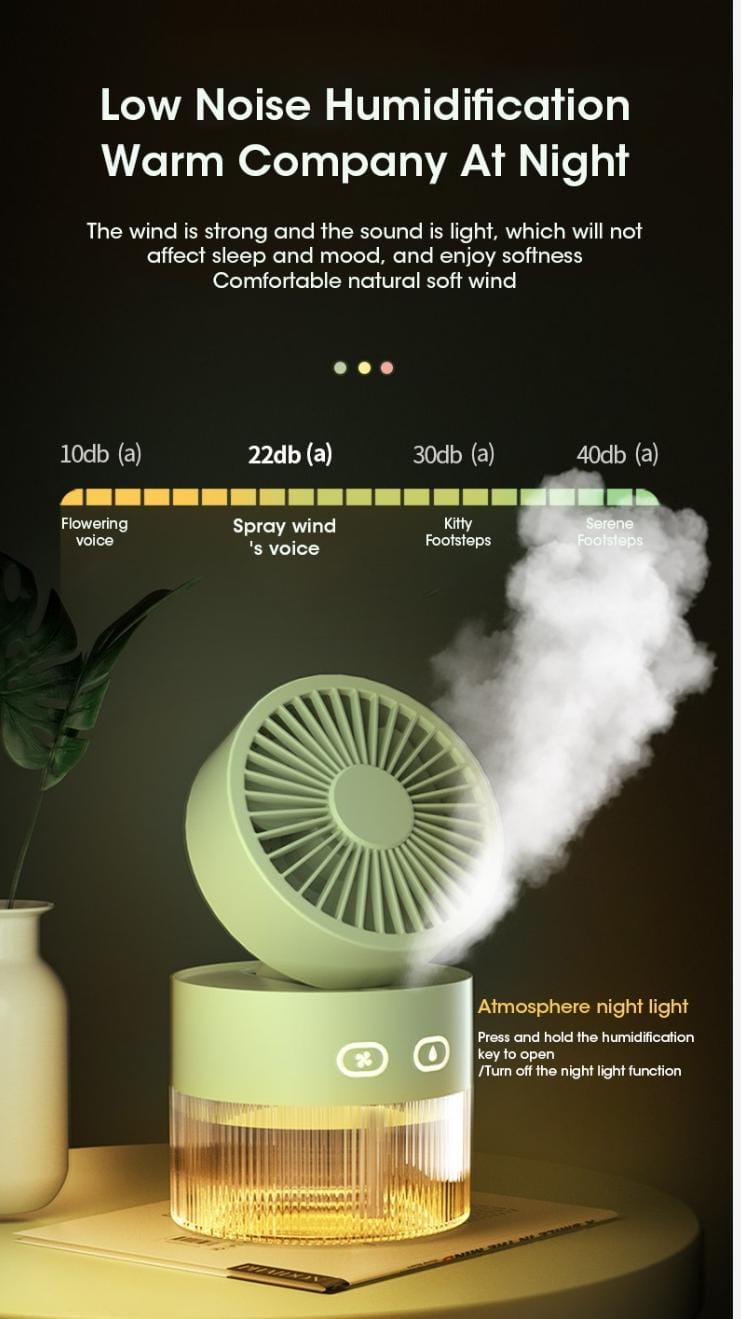 350ml Rechargeable Portable Fan with Humidifier – 3 Speed Mini Cooling Mist Fan (35ml/h Output)