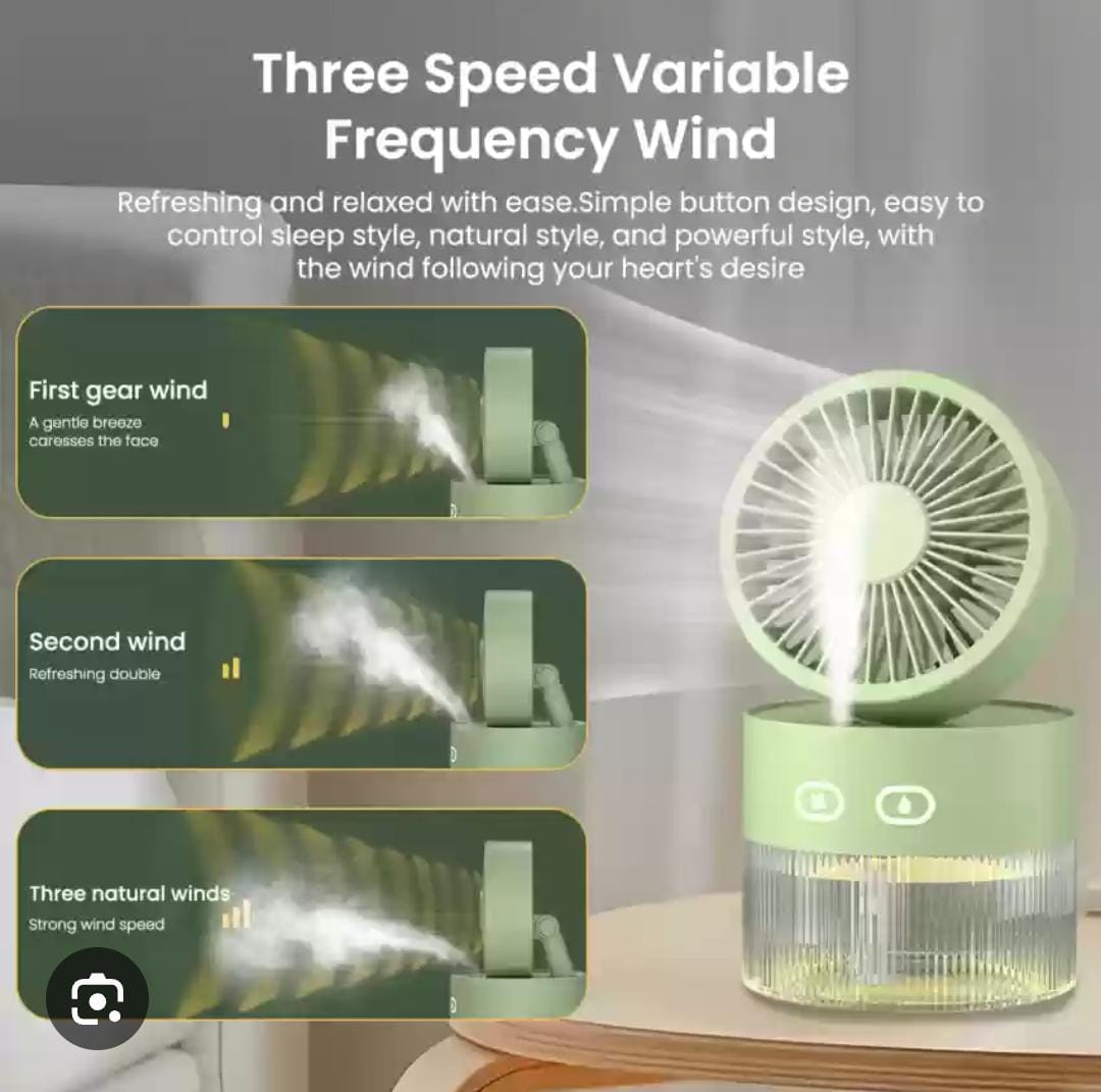 350ml Rechargeable Portable Fan with Humidifier – 3 Speed Mini Cooling Mist Fan (35ml/h Output)