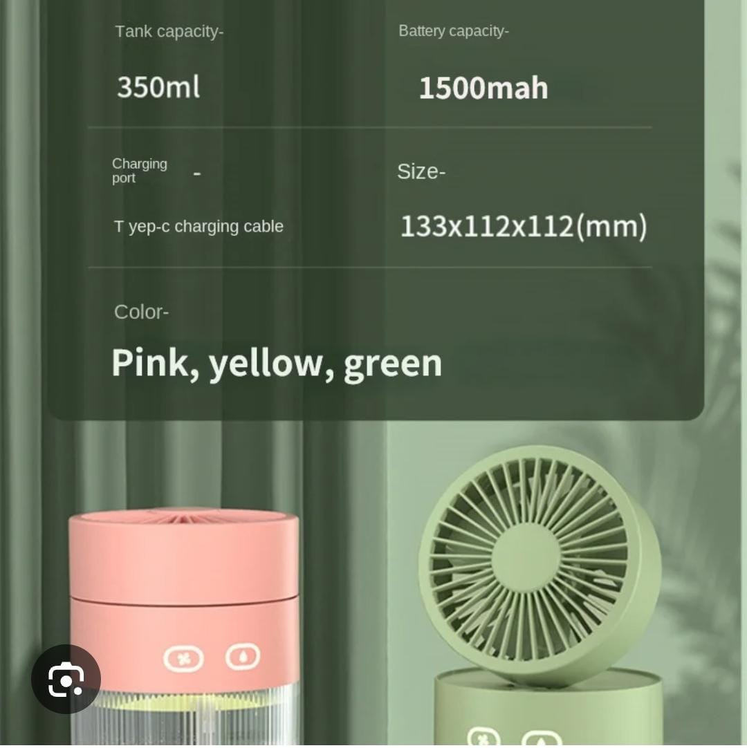 350ml Rechargeable Portable Fan with Humidifier – 3 Speed Mini Cooling Mist Fan (35ml/h Output)