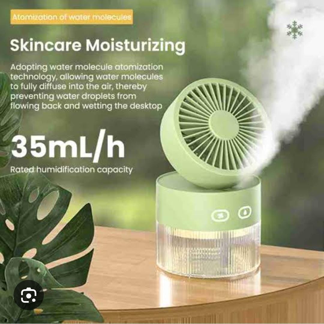 350ml Rechargeable Portable Fan with Humidifier – 3 Speed Mini Cooling Mist Fan (35ml/h Output)