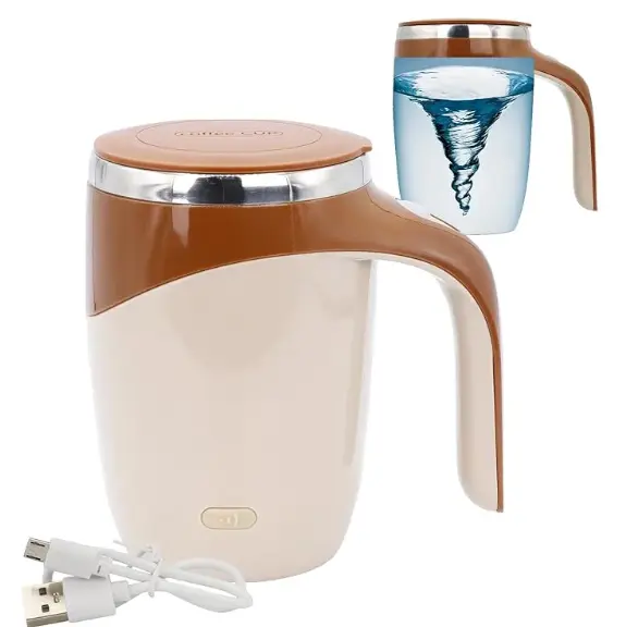 PREMIUM AAA Battery Powered 380ml Stainless Steel Magnetic Stirring Cup Automatic Magnetic Electric Mixing Cup, Self Stirring Coffee Mug with Lid