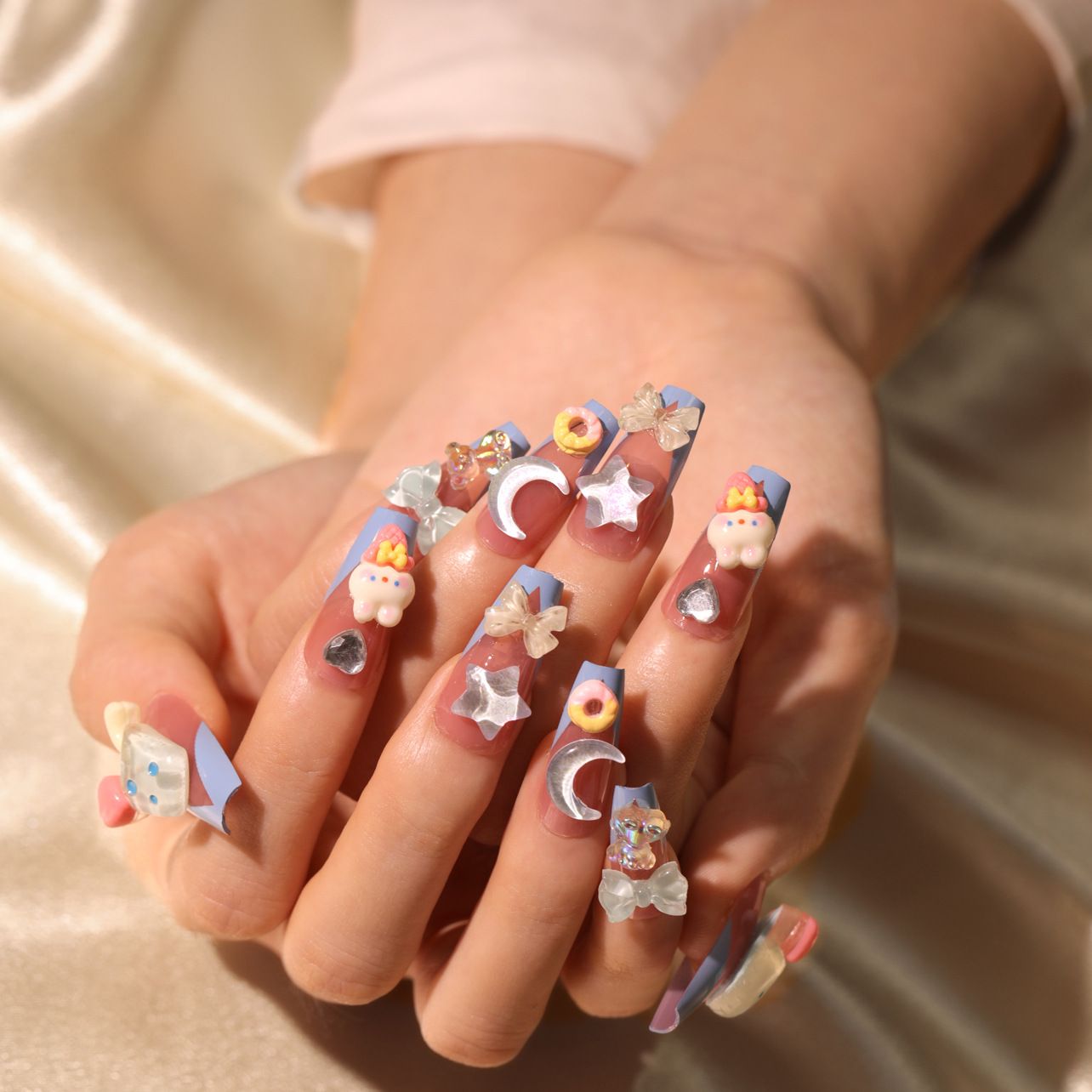 24 PCS Stiletto Fake Nails Sharp Design Adhesive Nails Free Glue Included