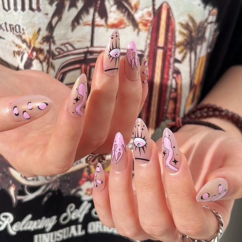 24 PCS Party Wear Fake Nails Glittery Design Adhesive Nail Tips Free Glue Included