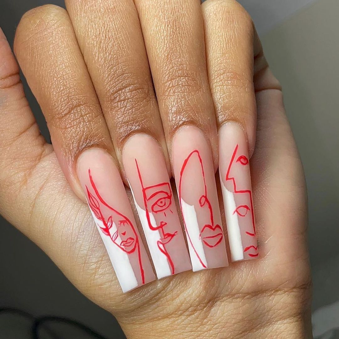 24 PCS Valentine’s Day False Nails Heart Design Adhesive Nails Free Glue Included