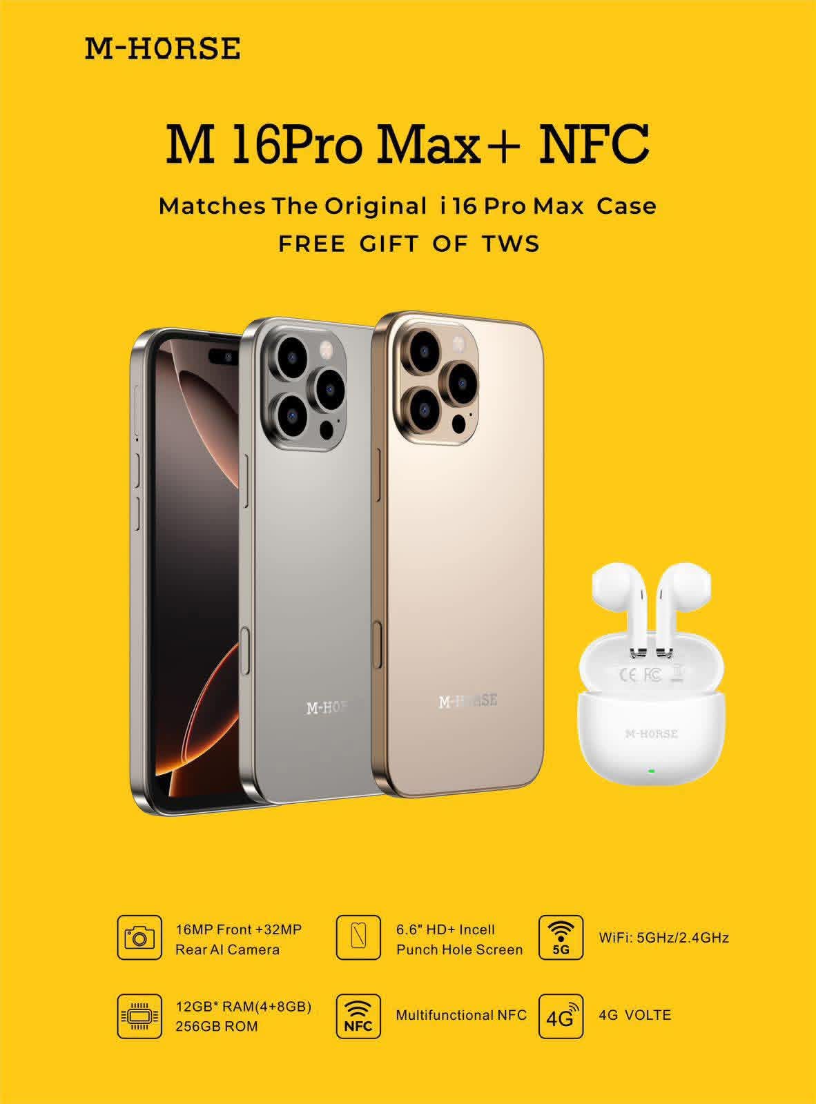 LIMITED OFFER!! M-HORSE M16 Pro Max + 6.6'' HD + incell 8GB RAM + 128GB ROM 8MP Front camera +13MP Rear camera 5000mAh battery capacity,  Android 14 phone smartphone, WITH EARPODS