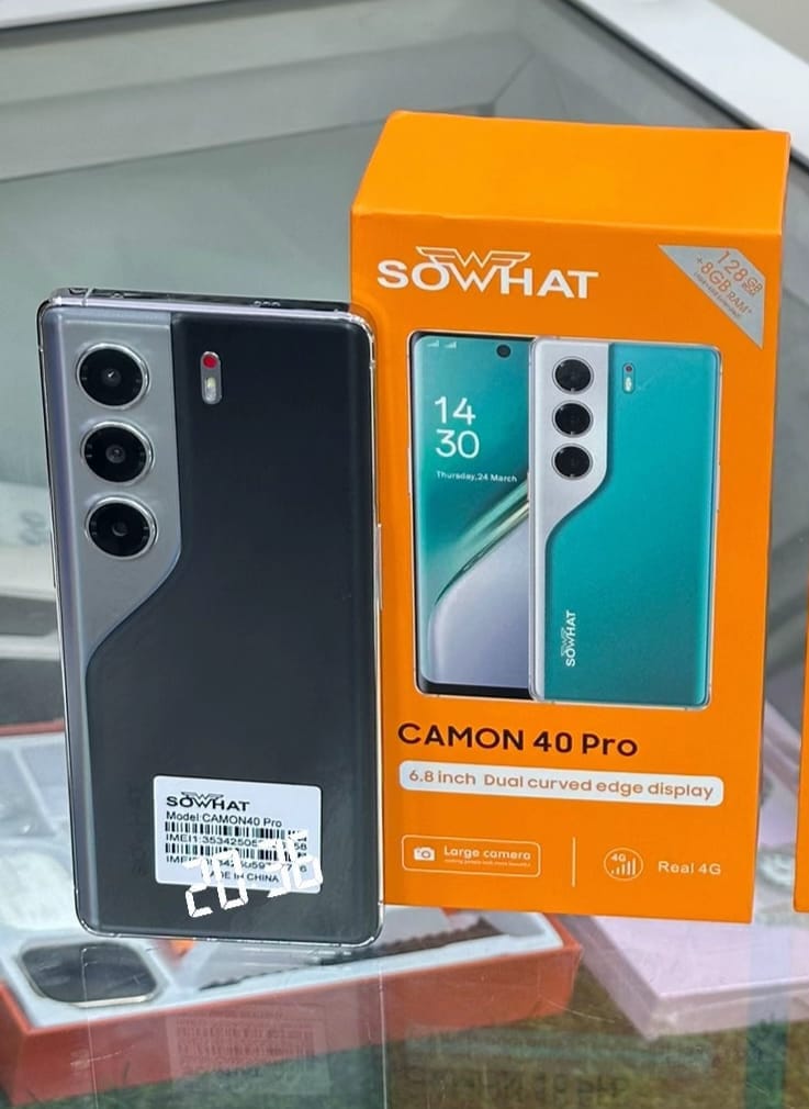 ON OFFER! SOWHAT CAMON 40 PRO, 8GB RAM + 128GB ROM, 13MP+ 32MP CAMERA, ANDROID 14, 4G, 8 CORE PROCESSOR, 6.8'' INCELL DUAL CURVED EDGE DISPLAY,SIDE FINGERPRINT, DUAL SIM, 5000MAH BATTERY