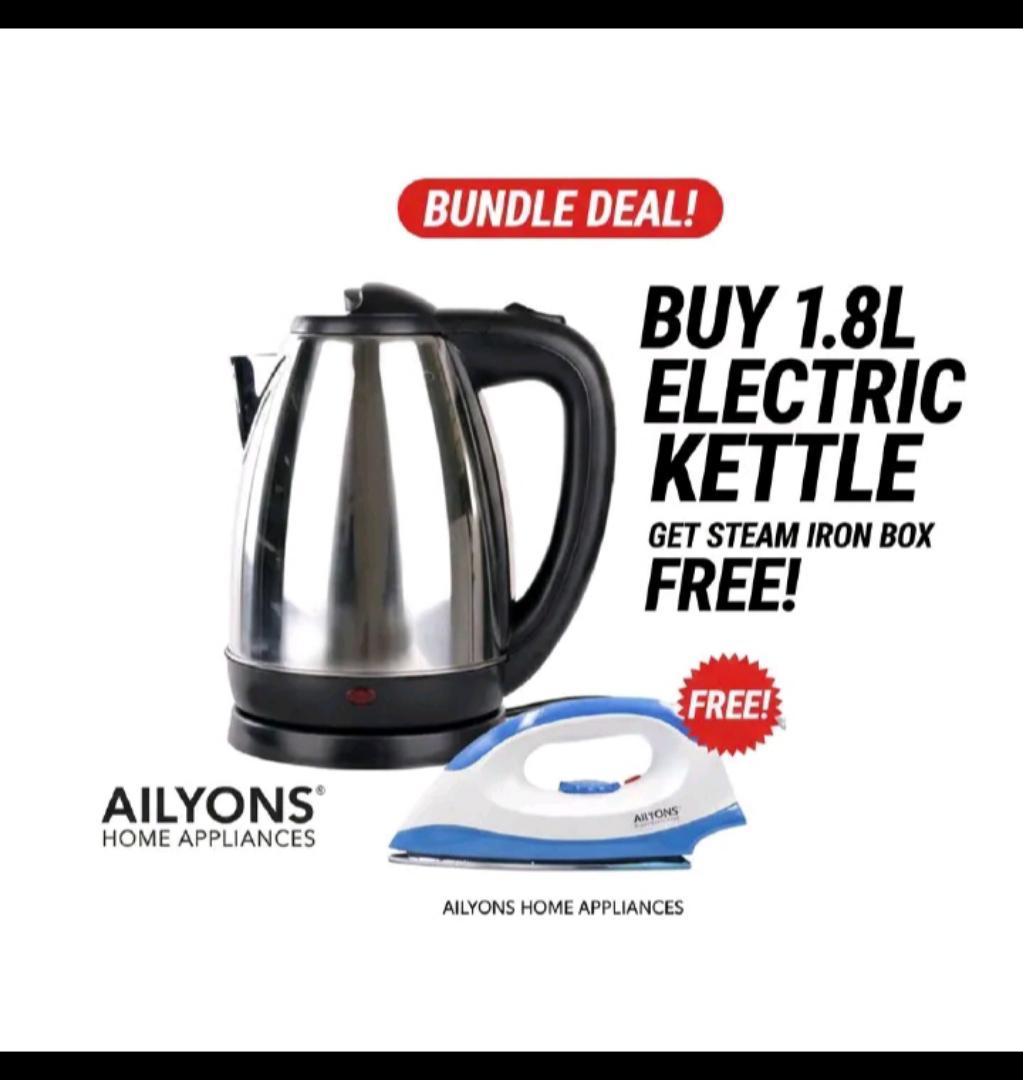 Ailyons electric kettle,2l,1.8l good quality with warranty, free Ailyons Iron box , cordless kettle