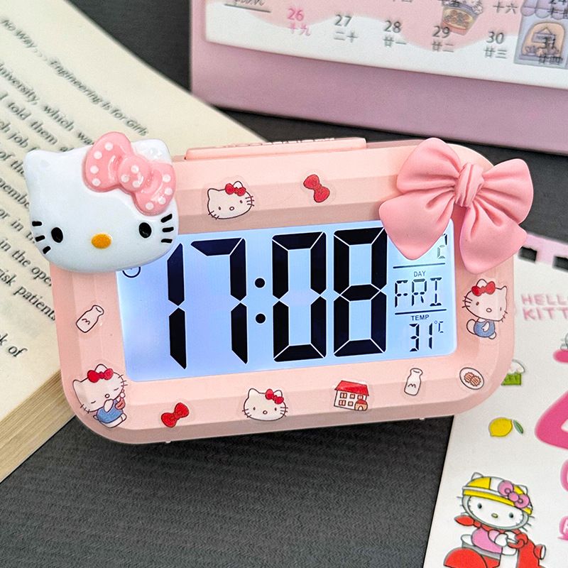 Kitty Mini Glow-in-the-Dark Student Alarm Clock - Cute Timer with Multiple Functions - Portable Desk Clock for Dormitory - Compact Table Clock and Watch