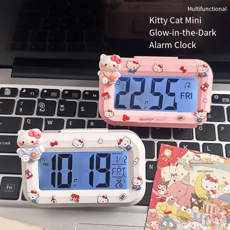 Kitty Mini Glow-in-the-Dark Student Alarm Clock - Cute Timer with Multiple Functions - Portable Desk Clock for Dormitory - Compact Table Clock and Watch