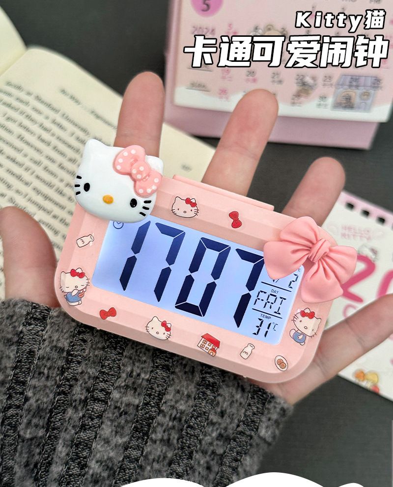 Kitty Mini Glow-in-the-Dark Student Alarm Clock - Cute Timer with Multiple Functions - Portable Desk Clock for Dormitory - Compact Table Clock and Watch