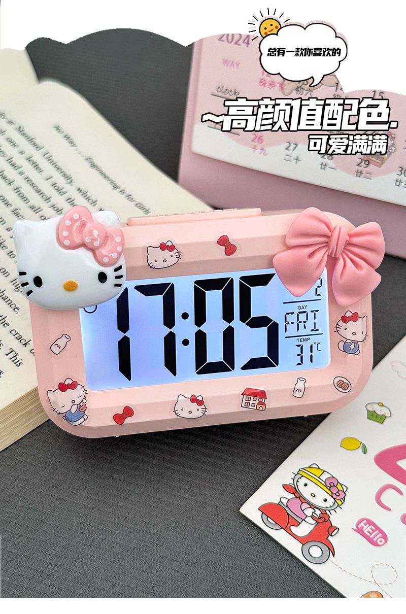 Kitty Mini Glow-in-the-Dark Student Alarm Clock - Cute Timer with Multiple Functions - Portable Desk Clock for Dormitory - Compact Table Clock and Watch