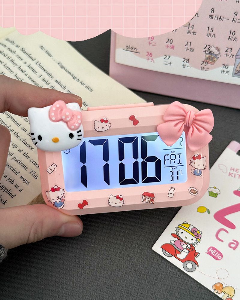 Kitty Mini Glow-in-the-Dark Student Alarm Clock - Cute Timer with Multiple Functions - Portable Desk Clock for Dormitory - Compact Table Clock and Watch