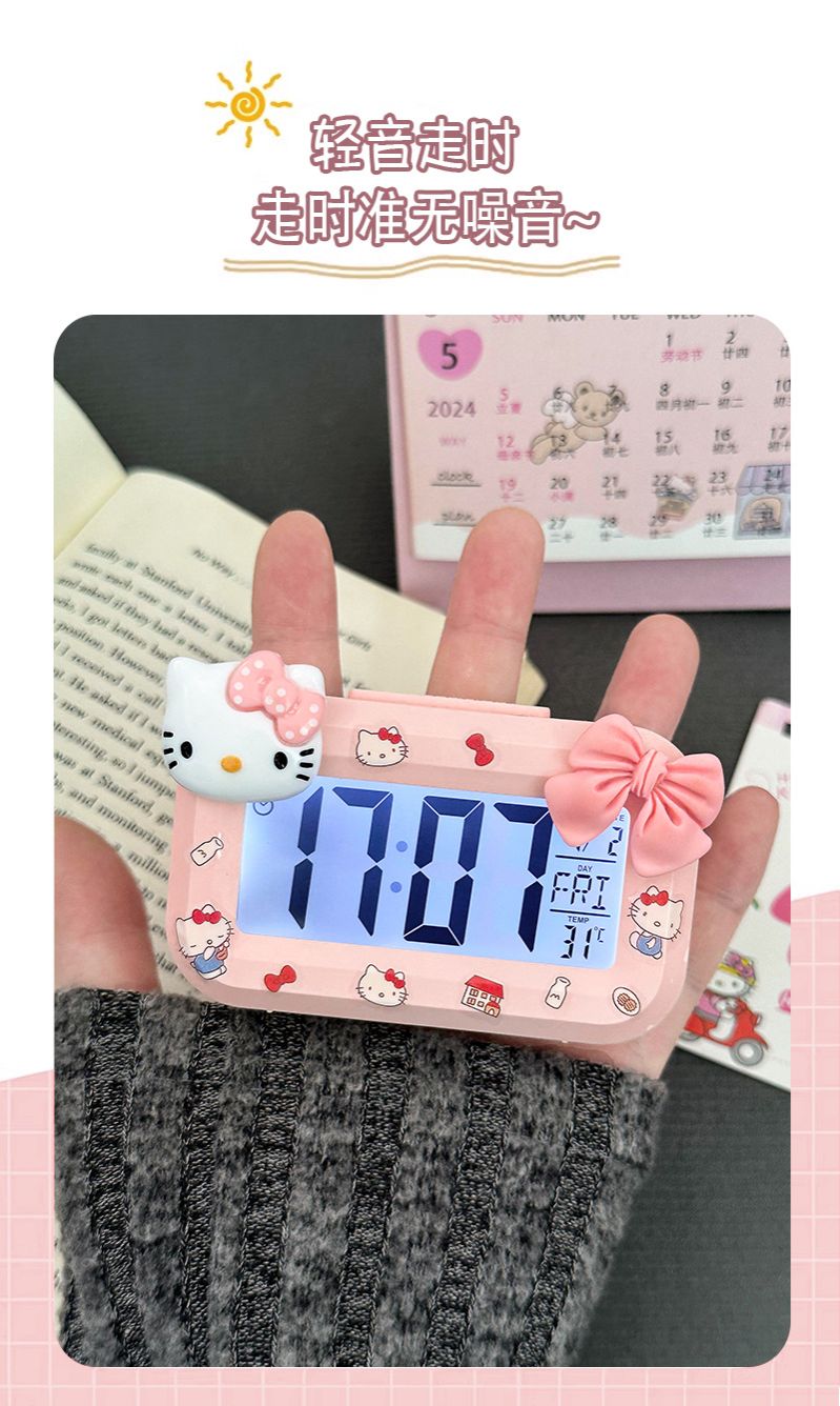 Kitty Mini Glow-in-the-Dark Student Alarm Clock - Cute Timer with Multiple Functions - Portable Desk Clock for Dormitory - Compact Table Clock and Watch