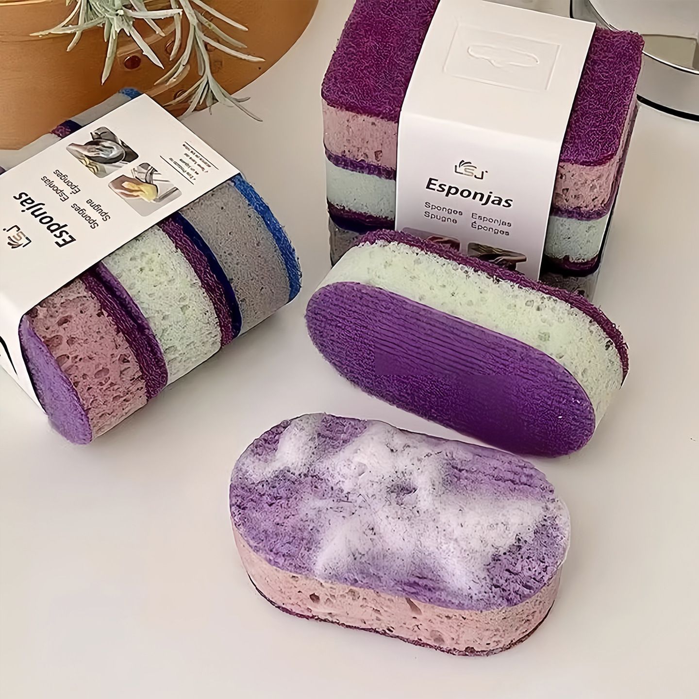 3 pcs thick and high-density colored dishwashing sponge, brush for kitchen pots, double-sided kitchen dish scrubber, all-purpose cleaning cloth