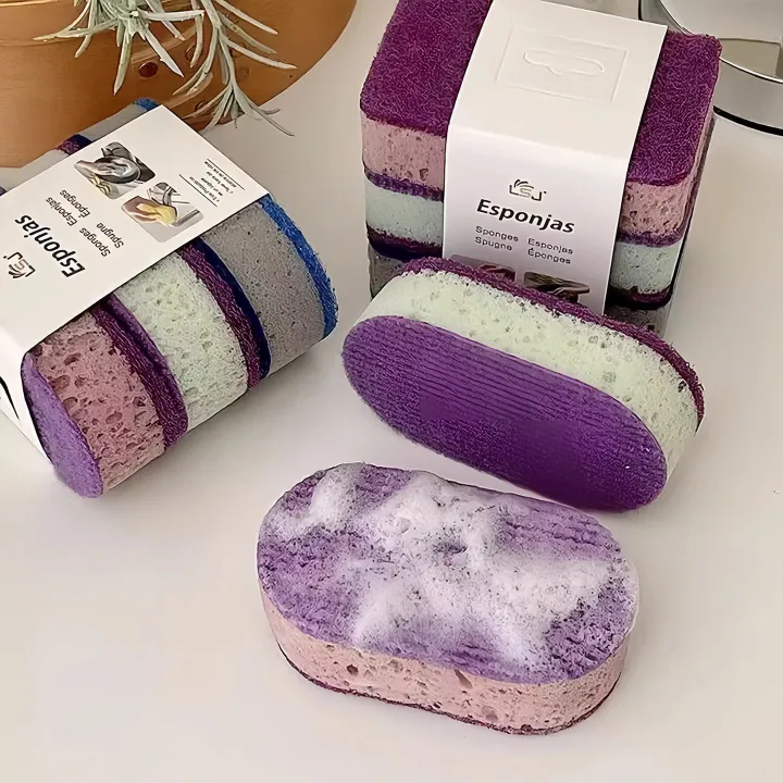 3 pcs thick and high-density colored dishwashing sponge, brush for kitchen pots, double-sided kitchen dish scrubber, all-purpose cleaning cloth