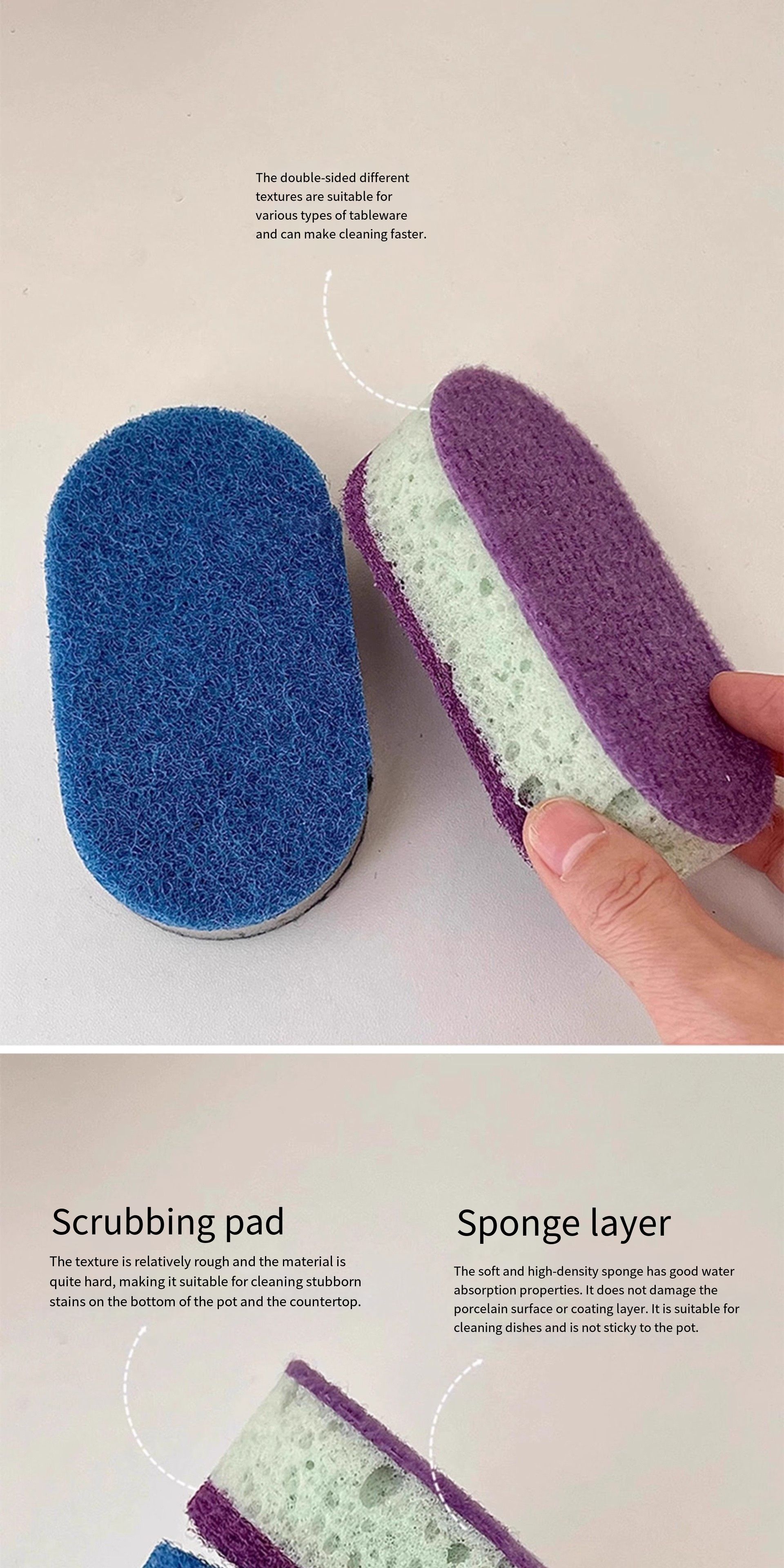 3 pcs thick and high-density colored dishwashing sponge, brush for kitchen pots, double-sided kitchen dish scrubber, all-purpose cleaning cloth