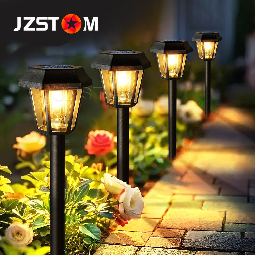 New solar lawn warm light floor lamp, outdoor waterproof garden lamp, garden decoration hexagonal landscape lamp
