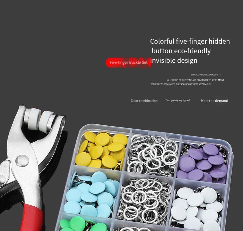 Solid five-finger buckle set - concealed fastener without sewing - nail installation tool - colorful metal - baby - infant - invisible twin buckle
