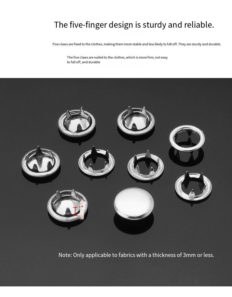 Solid five-finger buckle set - concealed fastener without sewing - nail installation tool - colorful metal - baby - infant - invisible twin buckle