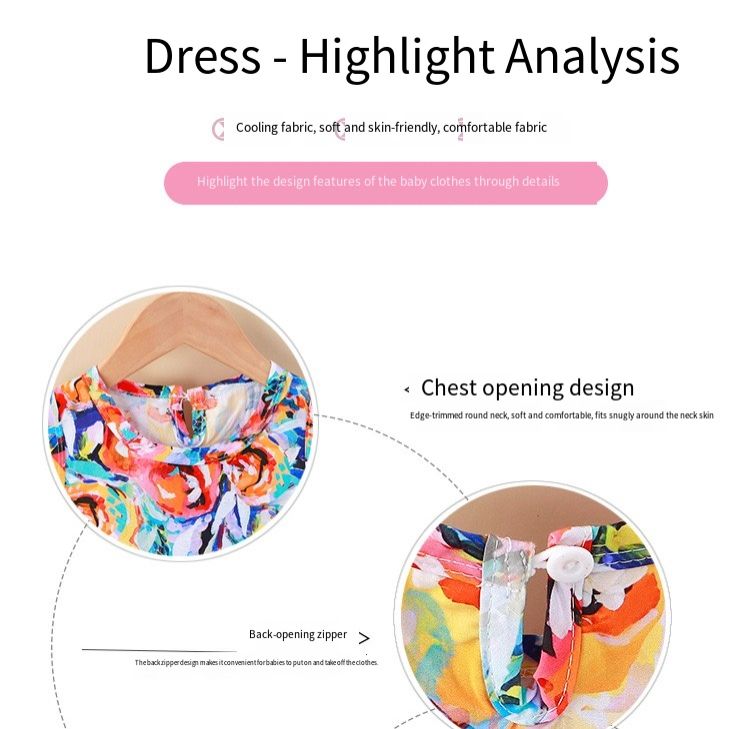 Girls' summer cotton dress for children, new style, large size, princess-style top and skirt, Korean version, girls' dress, children's clothing, floral pattern