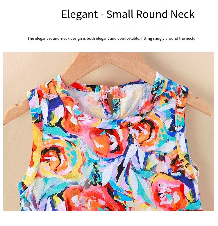 Girls' summer cotton dress for children, new style, large size, princess-style top and skirt, Korean version, girls' dress, children's clothing, floral pattern