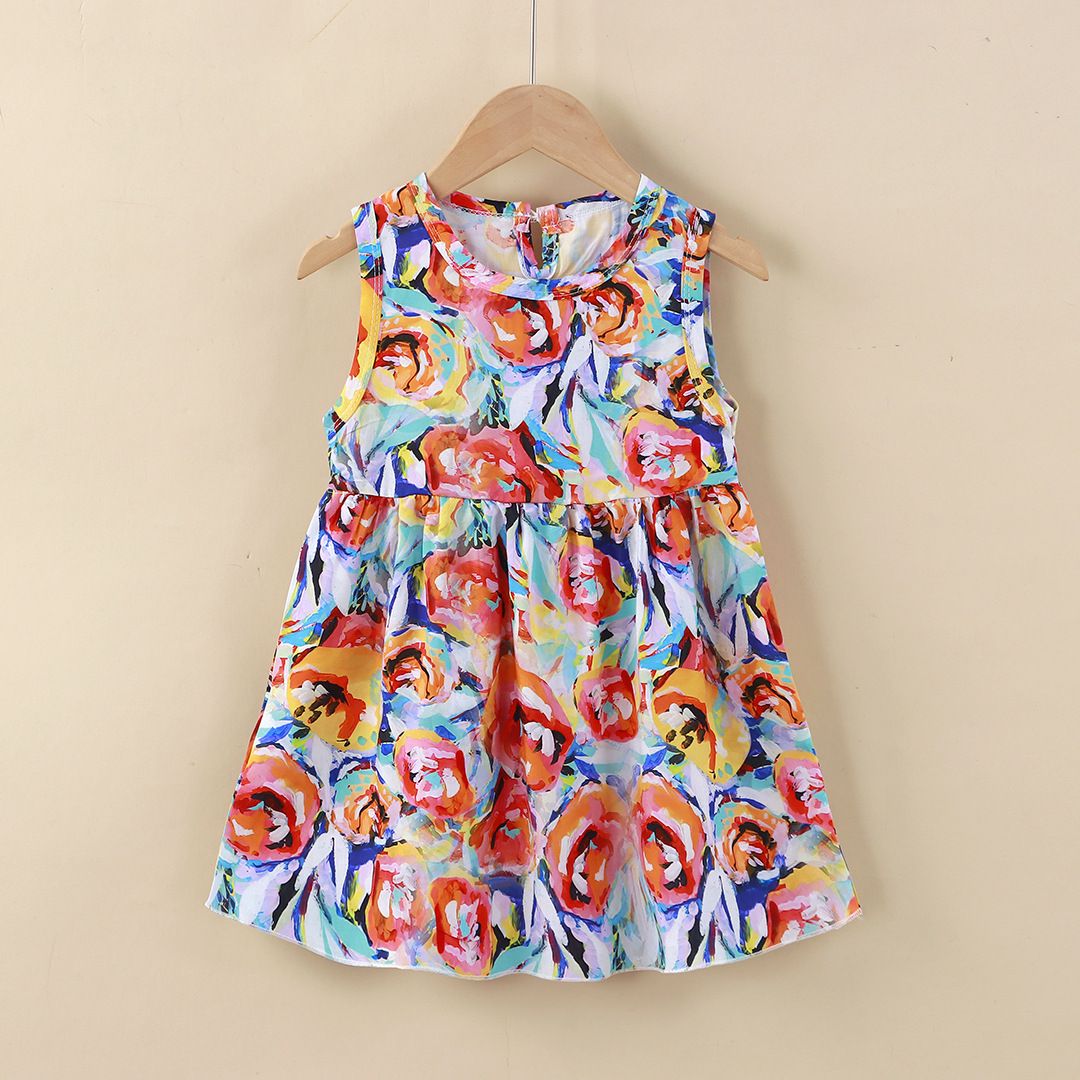 Girls' summer cotton dress for children, new style, large size, princess-style top and skirt, Korean version, girls' dress, children's clothing, floral pattern