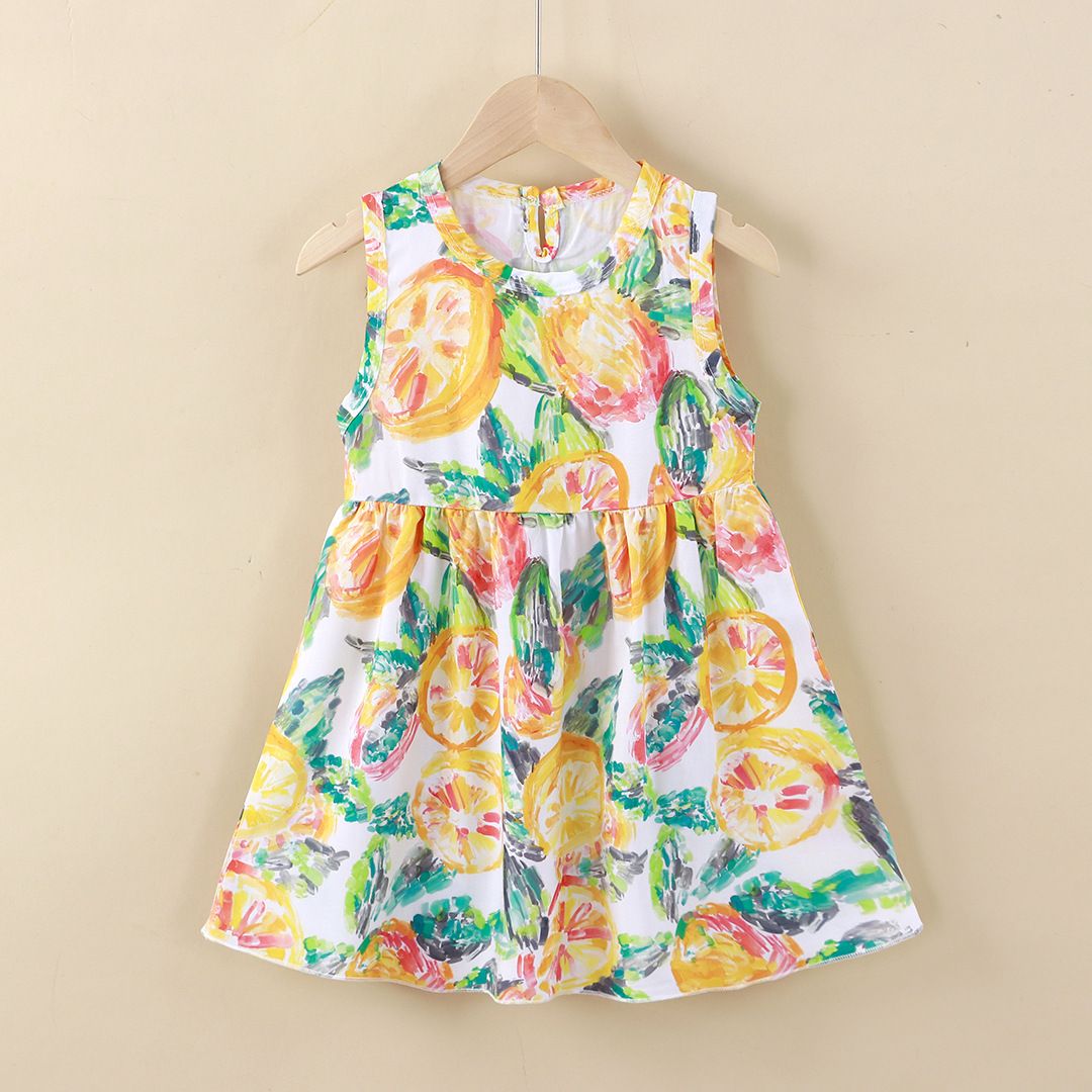 Girls' summer cotton dress for children, new style, large size, princess-style top and skirt, Korean version, girls' dress, children's clothing, floral pattern