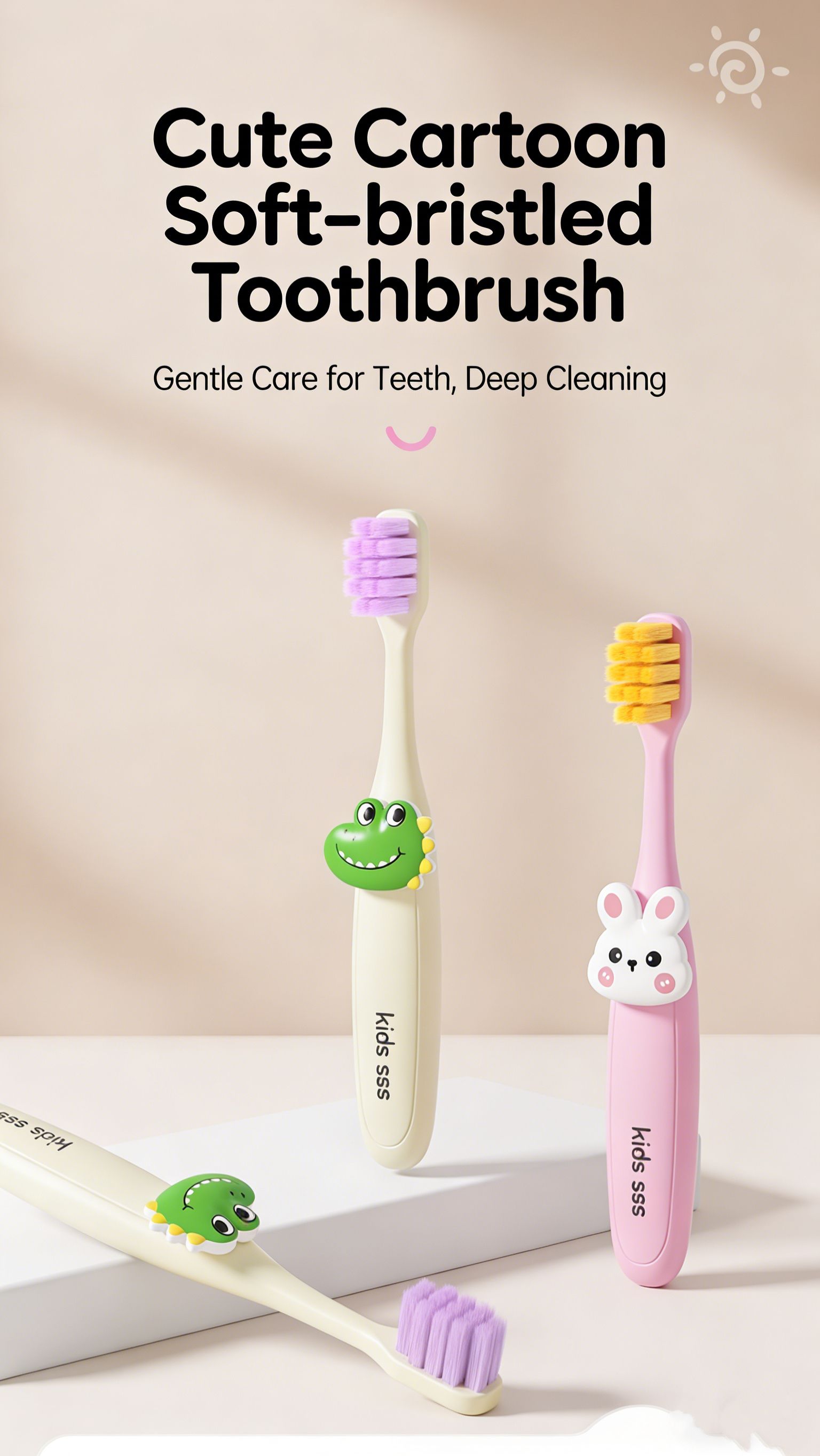 VRC Ultra-Soft and Dense Soft-Bristled Children's Toothbrush for Ages 3-6, Cute and Endearing Animal Toothbrush for Babies
