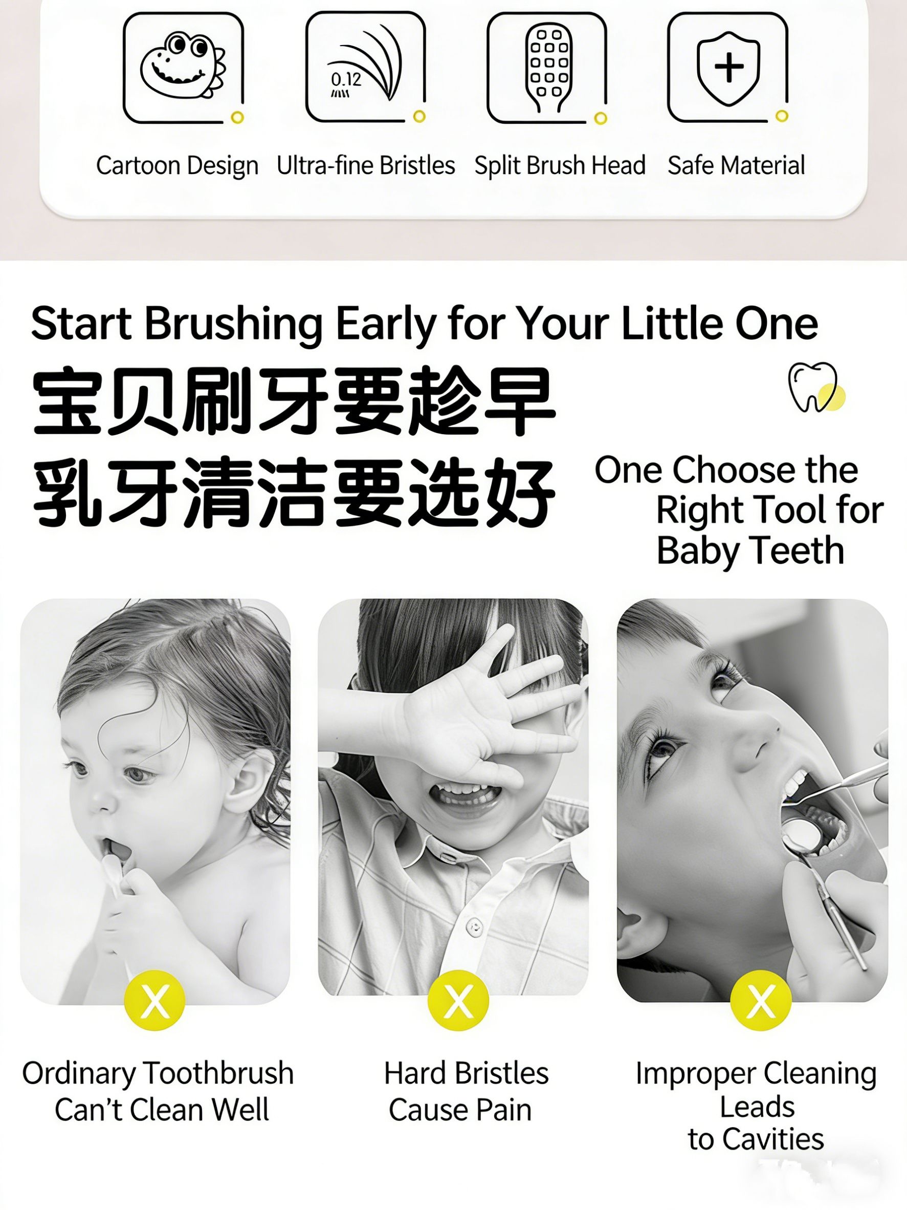 VRC Ultra-Soft and Dense Soft-Bristled Children's Toothbrush for Ages 3-6, Cute and Endearing Animal Toothbrush for Babies