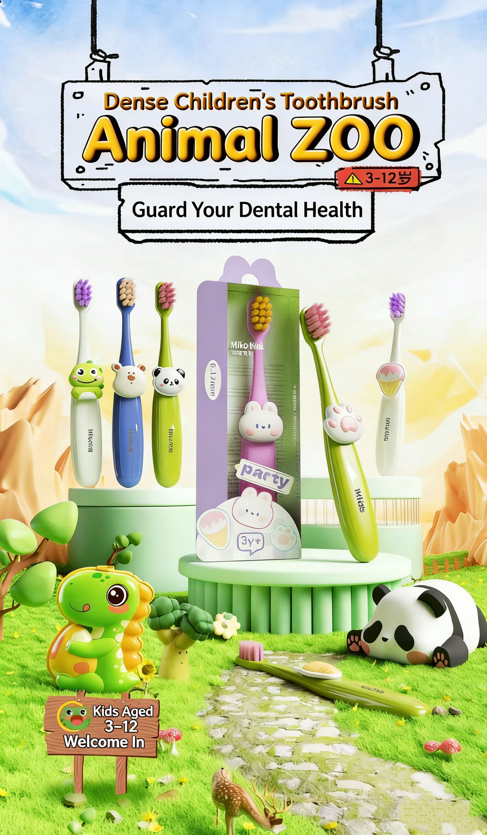 VRC Ultra-Soft and Dense Soft-Bristled Children's Toothbrush for Ages 3-6, Cute and Endearing Animal Toothbrush for Babies