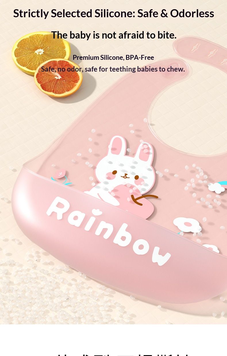 Baby meal cover made of silicone, three-dimensional food bib for infants, baby supplementary food bib, hand towel for mouth, food grade, washable without water