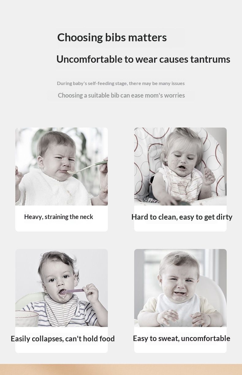 Baby meal cover made of silicone, three-dimensional food bib for infants, baby supplementary food bib, hand towel for mouth, food grade, washable without water