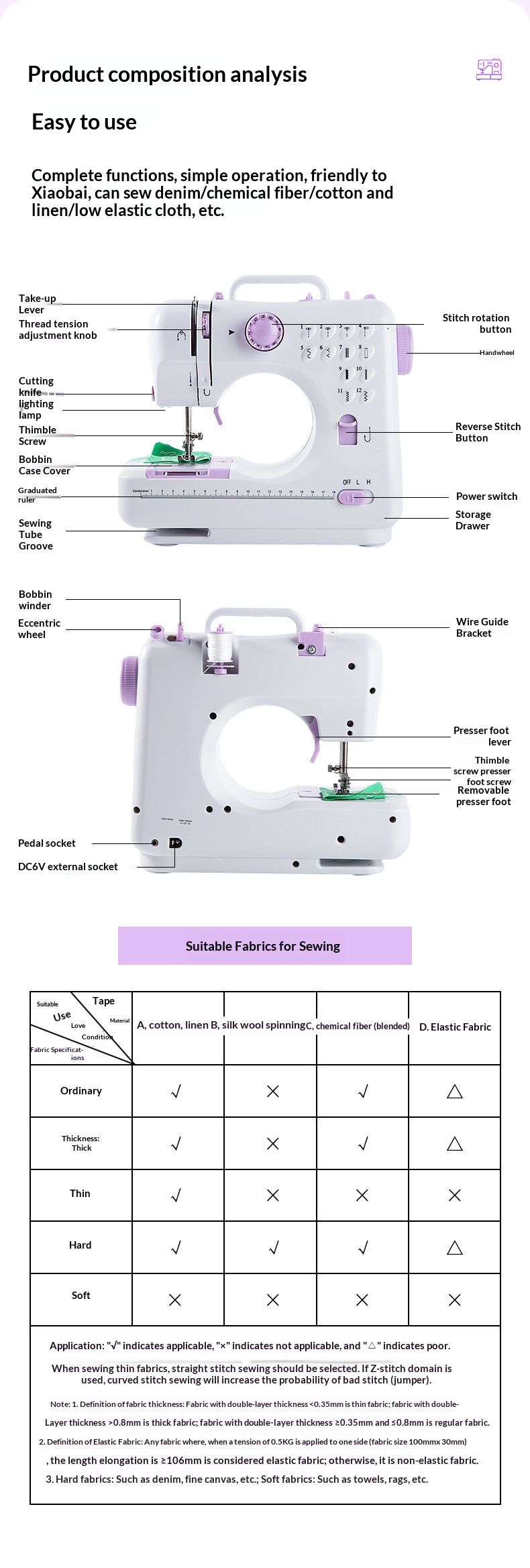 505A edge-locking household mini-micro small multi-functional pedal fully automatic plug-in sewing machine with thick seam functionality
