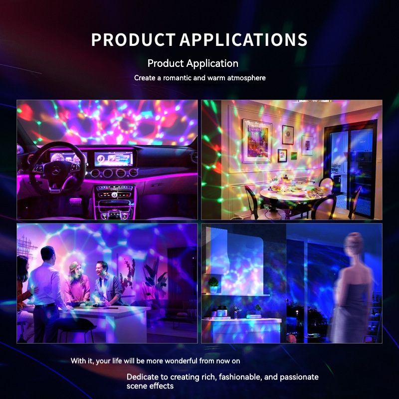 USB car ambient light, voice-controlled music flashing color lights, multi-color burst flashing lights, car interior decoration, rhythm light strips, suction cups