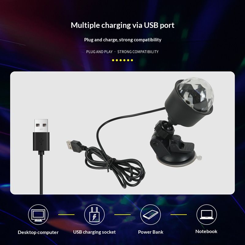 USB car ambient light, voice-controlled music flashing color lights, multi-color burst flashing lights, car interior decoration, rhythm light strips, suction cups