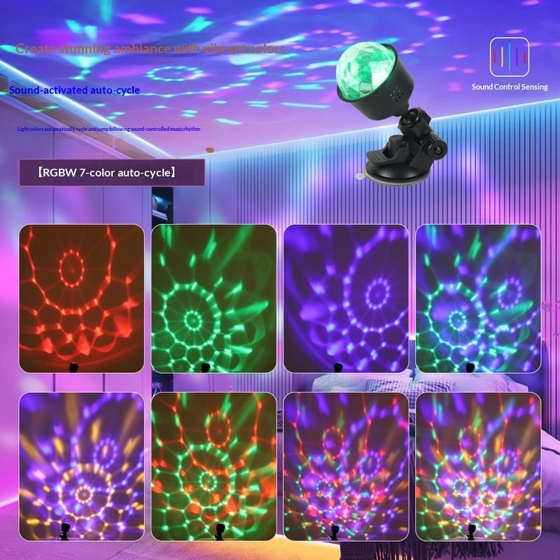 USB car ambient light, voice-controlled music flashing color lights, multi-color burst flashing lights, car interior decoration, rhythm light strips, suction cups