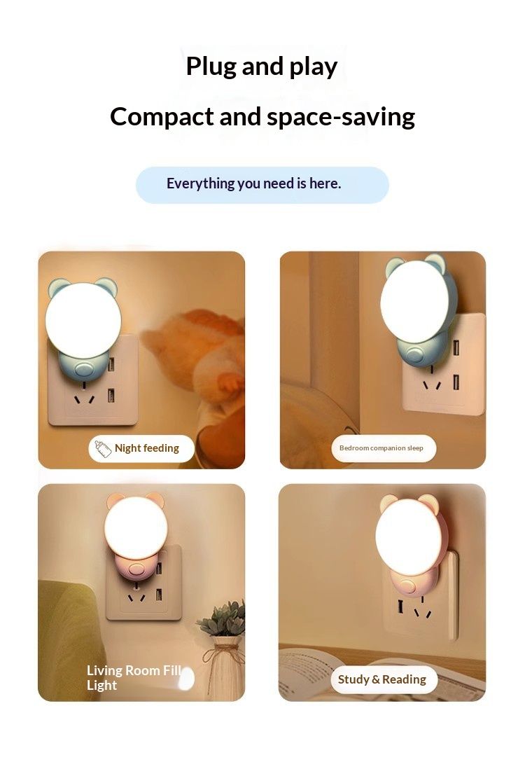 Night light for bedroom, sleep light, children's soft light for eye protection, bedside lamp for sleep, plug-in energy-saving lamp, baby feeding bed lamp