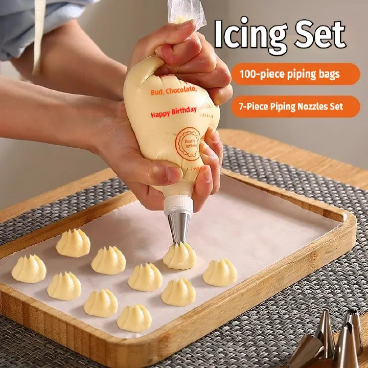 7 pcs Cake decorating bag with nozzle - A household disposable baking tool for preparing baby's complementary food. Cake cream decorating bag - Stainless steel piping tool for cake decoration.