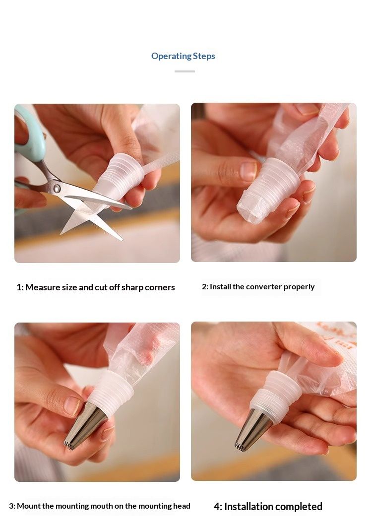 7 pcs Cake decorating bag with nozzle - A household disposable baking tool for preparing baby's complementary food. Cake cream decorating bag - Stainless steel piping tool for cake decoration.