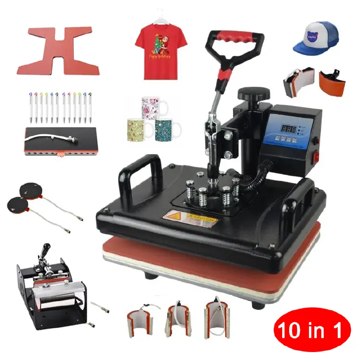 Multifunctional Heat Press Transfer Machine Sublimation Combo Shoes Cap Pen Mug T-shirt 10 in 1 Heat Press Machine