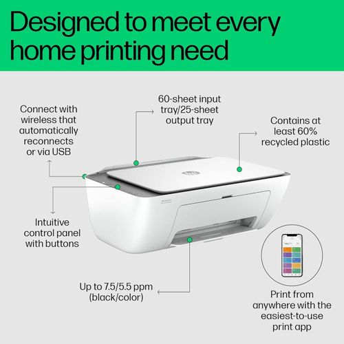 (FREE REAM PAPER + FREE PRINTER CABLE)HP DeskJet Ink Advantage 2876 Wireless All-in-One Printer, Print, copy, scan