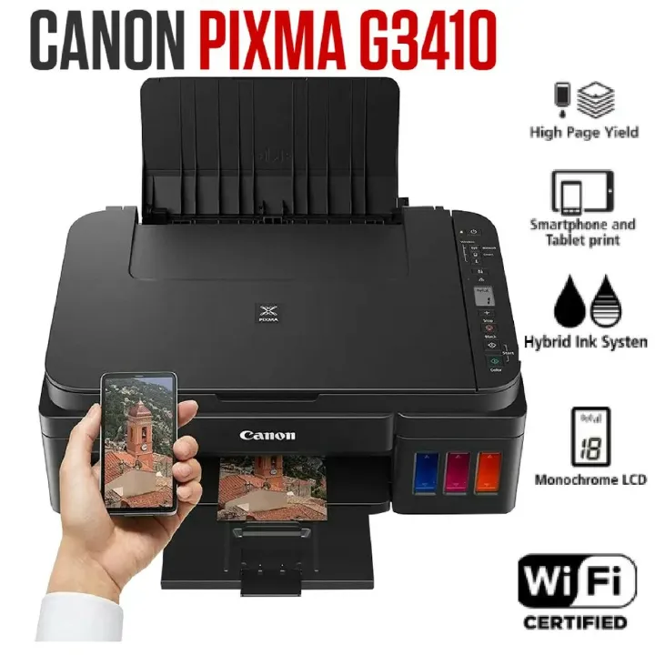 Canon PIXMA G3410-MEGATANK MFP Wireless Printer BLACK-Canon PIXMA G3410 Ink-jet Printer (Print Scan Copy & Wi-Fi)-Canon Canon. PIXMA G3410 All-in-One Wireless Refillable Ink Tank Printer-Print, Scan,