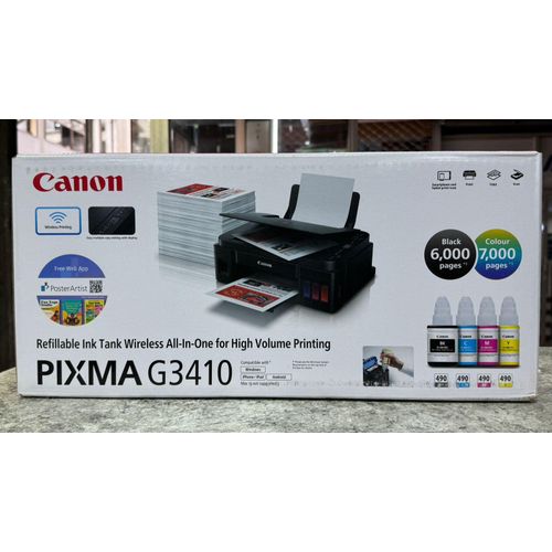 Canon PIXMA G3410-MEGATANK MFP Wireless Printer BLACK-Canon PIXMA G3410 Ink-jet Printer (Print Scan Copy & Wi-Fi)-Canon Canon. PIXMA G3410 All-in-One Wireless Refillable Ink Tank Printer-Print, Scan,