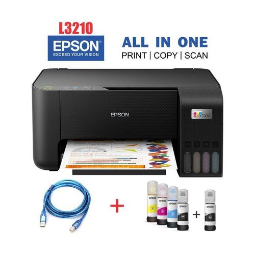 (GET FREE PRINTER CABLE) Epson L3210 A4 Printer-3-in-1 Print, Copy, Scan All-in-One Printer + Free Printer Cable