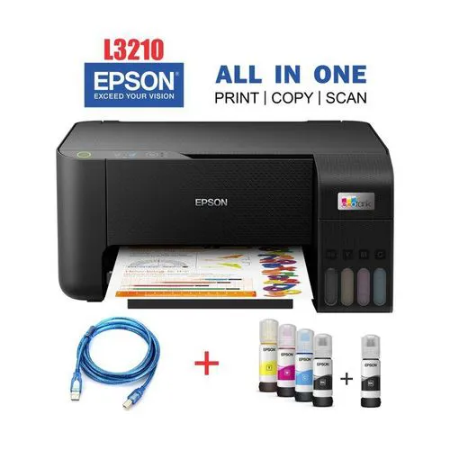 (GET FREE PRINTER CABLE) Epson L3210 A4 Printer-3-in-1 Print, Copy, Scan All-in-One Printer + Free Printer Cable-Say goodbye to expensive cartridges - EcoTank provides hassle-free low-cost home print