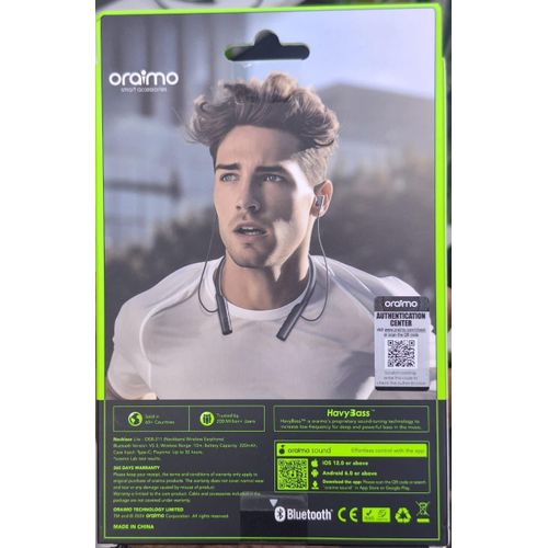 GET NEW EDITION BRAND NEW ORIGINAL Necklace Oraimo OEB-311 Necklace, Lite Call Vibration Wireless Headphones Battery Capacity: 220mAh (Oraimo Necklace Lite OEB-311 Neckband Wireless Earphone.)