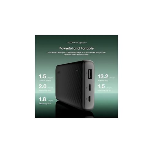 Oraimo Slice Link 10000mAh 12W Fast Charge 3 in 1 Portable Power Bank with Built-in Lightning & Type-C & Micro USB Cable(Oraimo 10000mAh 12W Fast Charge 3 In 1 Portable Power Bank -Black )