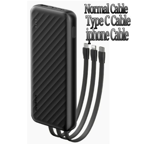 Oraimo Slice Link 10000mAh 12W Fast Charge 3 in 1 Portable Power Bank with Built-in Lightning & Type-C & Micro USB Cable(Oraimo 10000mAh 12W Fast Charge 3 In 1 Portable Power Bank -Black )