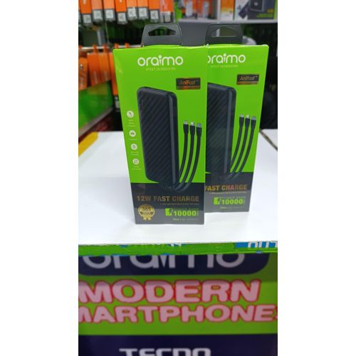Oraimo Slice Link 10000mAh 12W Fast Charge 3 in 1 Portable Power Bank with Built-in Lightning & Type-C & Micro USB Cable(Oraimo 10000mAh 12W Fast Charge 3 In 1 Portable Power Bank -Black )