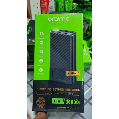 GET ORIGINAL BRAND NEW EDITION Oraimo PowerBox 300 Lit OPB-1301 30,000mAh Lightweight High-Speed Power Bank(Oraimo PowerBox 300 Lit 30000mAh 15W Power Bank-Dark Gray/Black